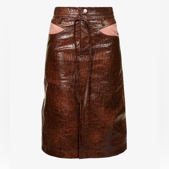 Brand New Andersson Bell Amira Brown Faux Leather Skirt Size 6 - Picture 1 of 5